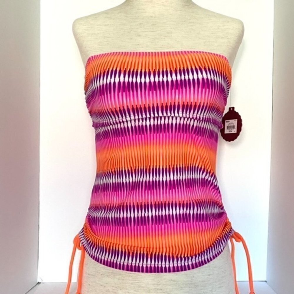 Bandeau/Halter Tankini Swimsuit Juniors Sz XS Multicolor Tie Dye Striped Pink